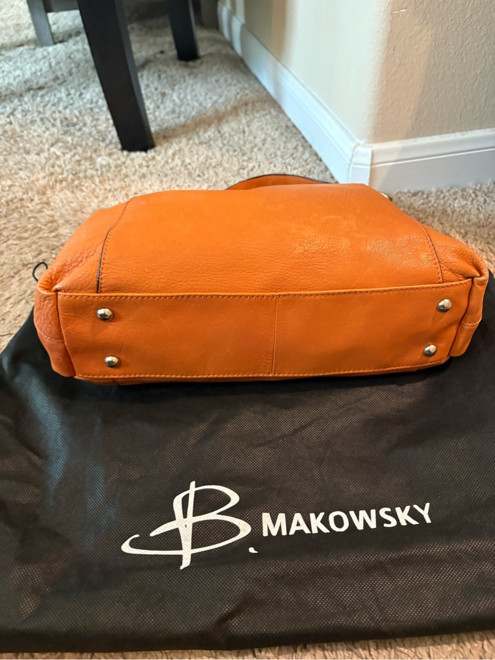b. makowsky Orange Leather Shoulder Hobo - Picture 5 of 11
